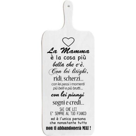 TAGLIERE DA CUCINA BIANCO IN MISURA 15X37 CM CON TEMA E SCRITTA CUORE DI MAMMA