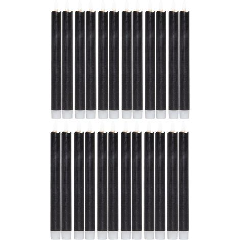 Bougies bâton LED 24 pièces VRAIE CIRE NOIRE avec fonction minuterie 6 heures 24 cm de hauteur pour les bougies 2,2 cm de diamètre 2 piles AAA