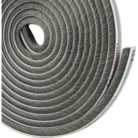 Joint brosse adhésif pour porte coulissante – Isolation thermique et acoustique – Poils artificiels denses – 4,9m x 5mm x 9mm – Gris (1/5)