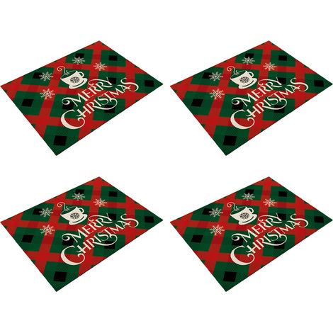Set De 4 Sous-Plats Hivernaux - Motif Flocons Et Cerf - En Polyester - Réversible - Pour Décoration De Table De Noël (1/5)