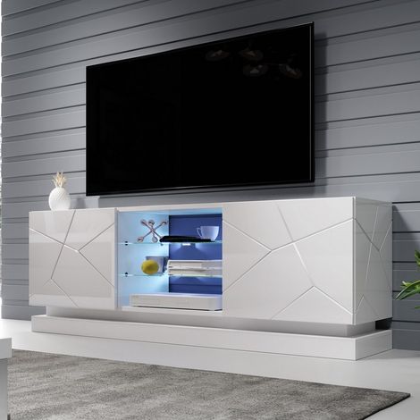 Meuble TV blanc design 160 cm à LED Clost - Sans LED (1/5)