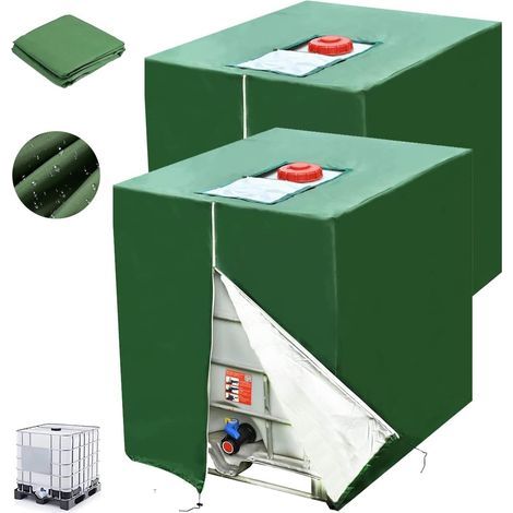 Copertura per serbatoio IBC da 1000 litri, 2 pezzi, tessuto 210D, 116 x 100 x 120 cm, anti-UV, impermeabile (verde) (1/5)
