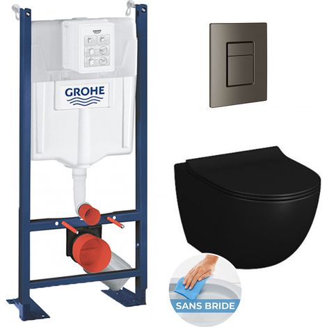 Grohe Pack WC Vitra Black Sento sans bride + ensemble Rapid SL autoportant NF + plaque Skate Cosmo Hard Graphite (ProjectBlackSento-1) (1/5)