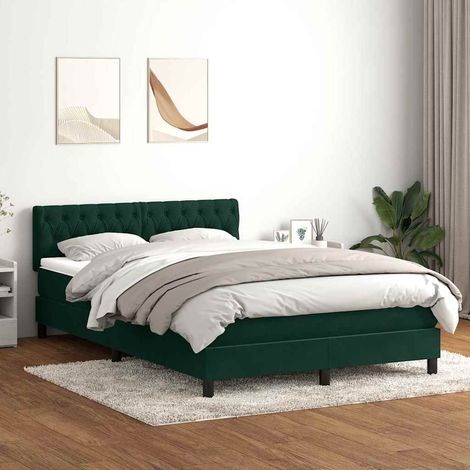 Sommier à lattes de lit et matelas et LED vert foncé 160x220cm velours