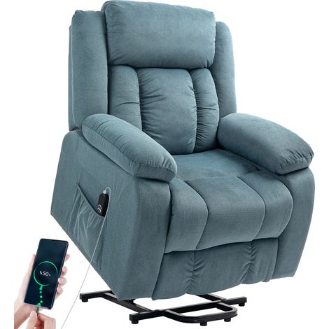 HOMCOM sillón relax reclinable eléctrico levanta personas, con puerto USB, control remoto, asiento ancho, reposapiés, bolsillos laterales, azul