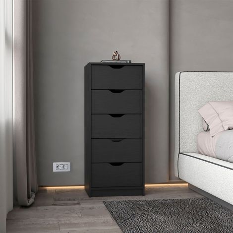 Cómoda Basilea en melamina con 5 cajones de riel metalico - Negro (1/5)