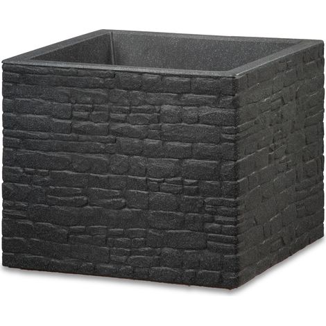 Scheurich Muretto 40, bac à plantes/pot à fleurs/jardinière, carré, coloris: Stony Black, fabriqué avec du plastique recyclé, pour l’extérieur (1/5)