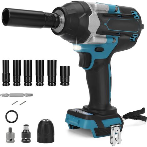 Visseuse à percussion sans fil 1000 Nm compatible avec batterie au lithium 18 V, clé à chocs sans balais 1/2", avec 6 douilles et lumière LED (sans batterie) (1/5)