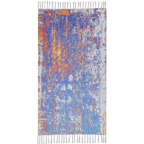 Tappeto in poliestere multicolore motivo astratto in cotone fatto a mano con nappe 80 x 150 cm Acarlar