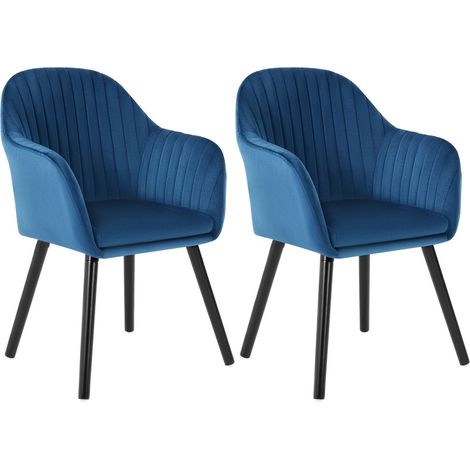 WOLTU Esszimmerstühle 2er Set, Küchenstuhl mit Armlehne Rückenlehne, Polsterstuhl Wohnzimmerstuhl, bis 150 kg belastbar, aus Samt Holzbeine, für Esszimmer Küche Wohnzimmer, Blau (1/5)