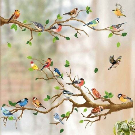 Stickers fenêtre rencontre d'oiseaux électrostatiques – Décoration intérieure – 4 feuilles 25x35 cm – Autocollants réutilisables sans résidus (1/5)