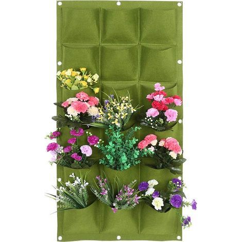Vertikale Pflanztaschen aus Filzstoff zur Wandmontage, Hängende Pflanzentaschen für Blumen, Kräuter und Gemüse, für drinnen und draußen (18 Taschen) (1/5)