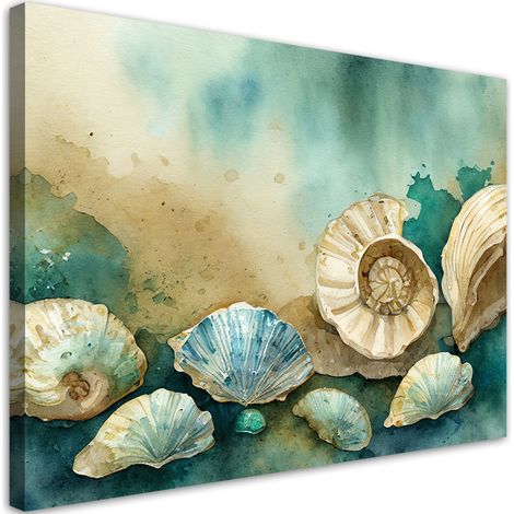 Tableau sur toile Tableau sur toile coquillages turquoise acrylique 90x60 (1/5)