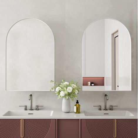 Meuble de salle de bain miroir arqué encastrable, 91 x 61 x 12 cm, blanc DESVIAE (1/5)