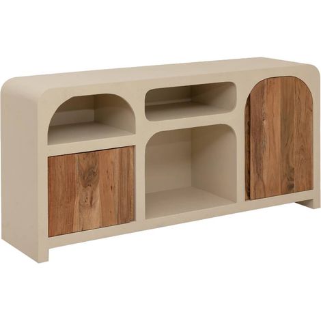 Made In Meubles – Buffet en bois effet béton – Structure MDF moderne – Portes en bois d'acacia – Dimensions 75x160x40 cm – Élégance contemporaine (1/5)