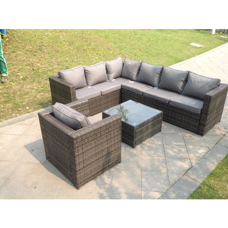 Fimous Dark Grey Mixed PE Rattan Corner Sofa Set Outdoor Garden Furniture Square Coffee Table Armchair With Thick Cushion