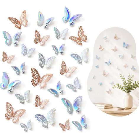 Papillons 3D Muraux – 36 Décorations Papillon en Or Rose & Argent Laser, 3 Tailles & Styles, pour Fête & Mur (1/5)