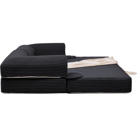 Canapé-lit 2 places en tissu côtelé beige, convertible canapé et lit futon pour salon et petit espace (1/5)