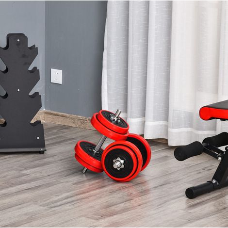 Verstellbare 20-kg-Hanteln 2-in-1, umbaubar zur Langhantel, Rot und Schwarz HAVRYA (1/4)