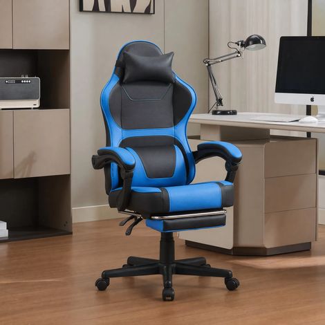 Chaise de bureau ergonomique pour gaming, avec appui lombaire et nuque, repose-pied réglable, capacité de charge de 300 livres (136 kg), pivotant à 360°, idéale pour le télétravail et les pauses déten (1/5)