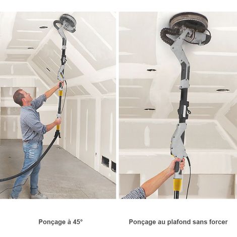 Peugeot – Ponceuse girafe télescopique 810W – Bras télescopique jusqu'à 1,6m – Éclairage LED – Pour ponçage murs et plafonds en plâtre