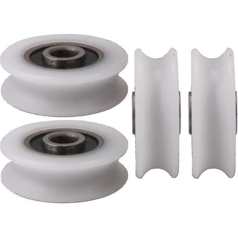4 poulies en nylon blanc à gorge en U, diamètre intérieur 6 mm, 22 x 6 x 8 mm, pour porte coulissante (1/2)