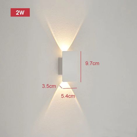(Intérieur - Corps blanc de 10 cm - 2 W) Applique murale extérieure étanche en aluminium, 18 W LED, noire, pour chambre ou extérieur. (1/5)