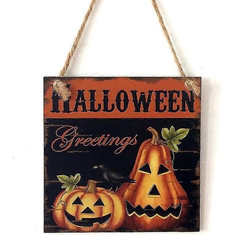 Décoration de fête sur le thème d'Halloween : panneau rectangulaire suspendu en bois (style H) bd (1/4)