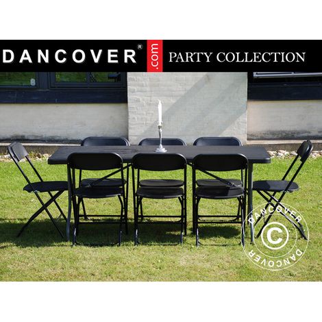 Party package, 1 folding table (180 cm) + 8 chairs, Black - Dancover (1/2)