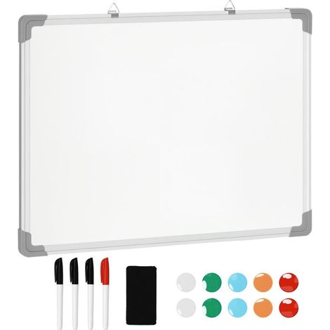 Tableau blanc magnétique effaçable à sec 60x45 cm, aimants et marqueurs inclus, outil bureau et maison pratique