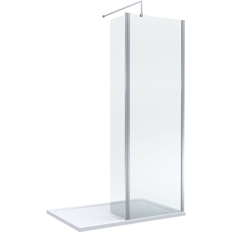 8mm Glass Walk In Wetroom Screen and Hinged Return Screen with Chrome Profile and Shower Tray - 1200 x 800mm (1/5)