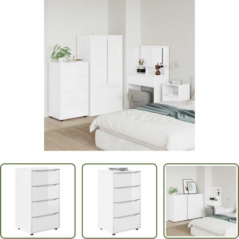 Holzschrank - Stauraumschränke 2 pcs Hochglanz Weiß 60 x 48 x 105 cm (1/5)