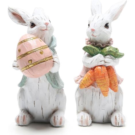 Set of 2 Handcrafted Wooden Easter Bunnies – Cute Spring Decoration for Home and Garden, Decorative Figurines, Perfect Gift Idea (1/3)