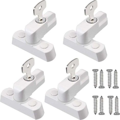 Lot de 4 verrous de fenêtre avec clés, en alliage de zinc robuste, pour porte et fenêtre en PVC, blanc (1/4)