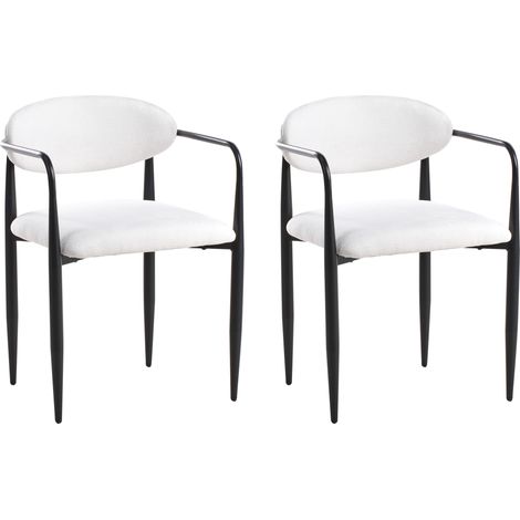 Conjunto de 2 sillas de comedor de estilo moderno de mediados de siglo estructura metálica asiento tapizado respaldo blanco crema Tanevik (1/5)