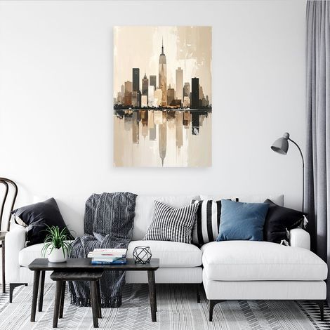 Wandbild Abstraktes Stadtpanorama Moderne Dekoration in Beige und Gold 60x90