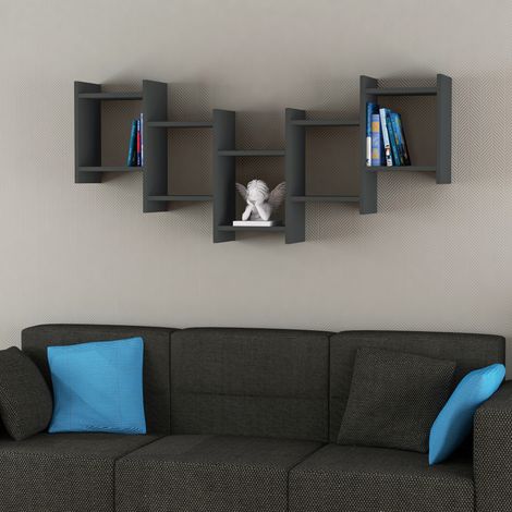 Decortie Bat Modern Floating Shelf - Anthracite Grey