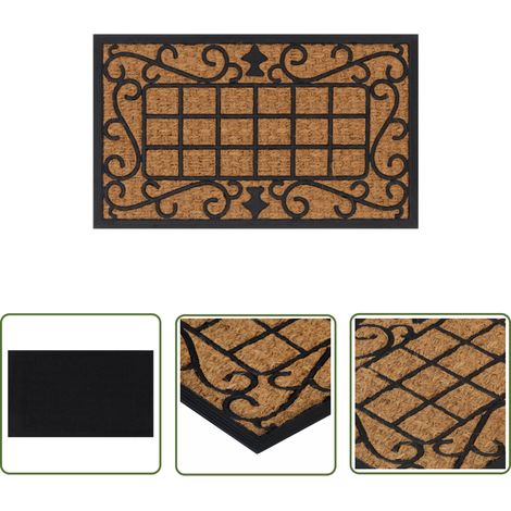 The Living Store Paillasson rectangulaire 45x75 cm caoutchouc et fibre de coco - Tapis D'entrée - Paillasson Extérieur - Paillasson Intérieur - Antidérapant - Caoutchouc (1/5)