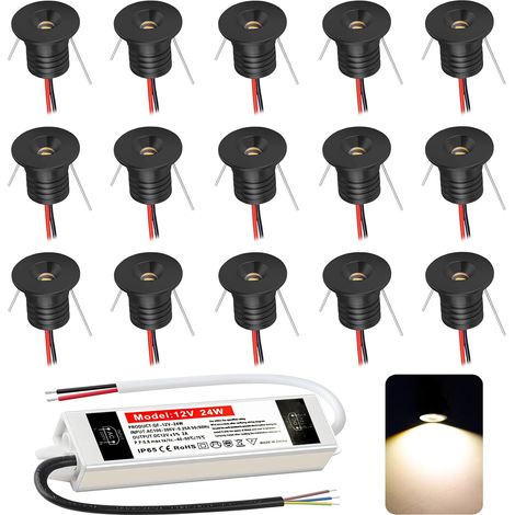 Spot LED Encastrable 12V 1W, Mini Spot Led IP65 Blanc Froid,spot salle de bain Trou Φ15-18mm,Spots de plafond pour Cuisine,Salon,Carport,Escalier,Couloir, Lot de 15 (Argenté Blanc Froid 6000k) (1/5)