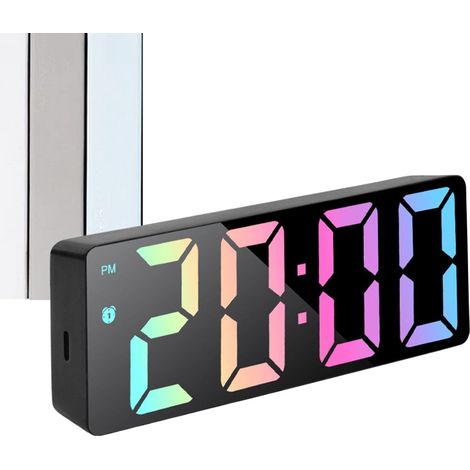 LED mirror alarm clock, digital alarm clock - LED mirror light electronic clock with large screen, silent, displays temperature, home decor for bedroom, living room. (1/5)