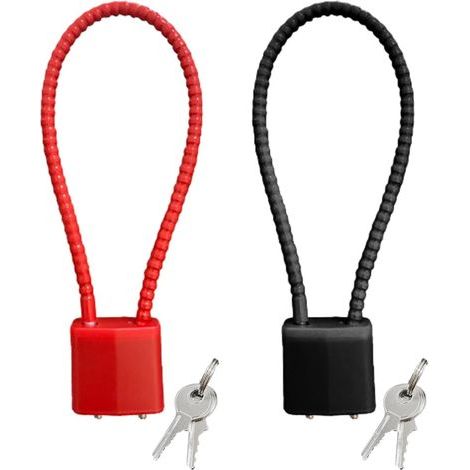 Juego de 2 candados con llave, candados de estribo largos, candados de cable flexible, candados antirrobo para bicicletas y taquillas (negro, rojo) (1/4)