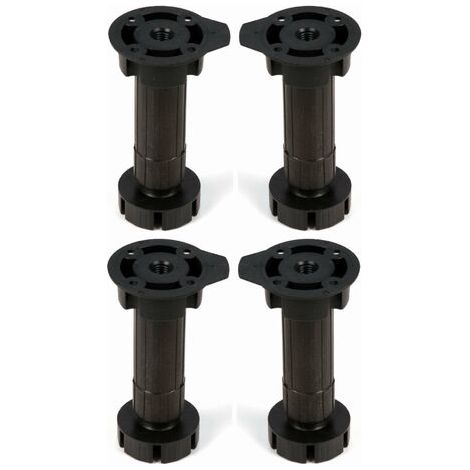 4x Pied de meuble ajustable réglable complet avec base plastique à visser capacité 300kg Vérin Plinthe Jambe Caisson Cuisine Salle de bain Socle Support, hauteur 113 - 135mm (1/2)