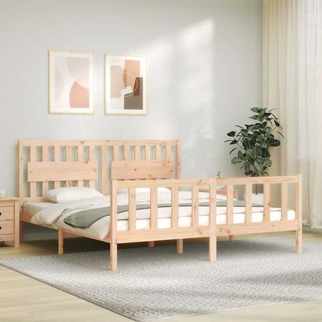 Estructura de cama de matrimonio con cabecero madera maciza (1/5)