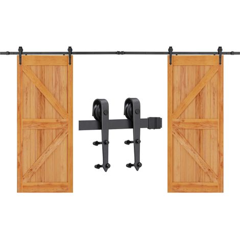 Kit de rail de porte coulissante 12FT – Charge maximale 100kg – Finition noire résistante à l'humidité – Pour portes de 35 à 45mm d'épaisseur (1/5)