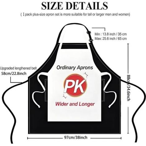 Tablier De Cuisine - Polyester Impermeable - 97x88 Cm - Unisexe Ajustable Avec 2 Poches - Noir - 1 Piece (1/4)