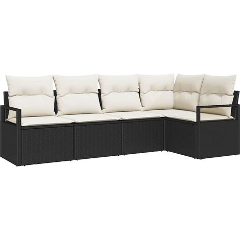 Sofa Set with Cushion 5 pcs Black Poly Rattan vidaXL