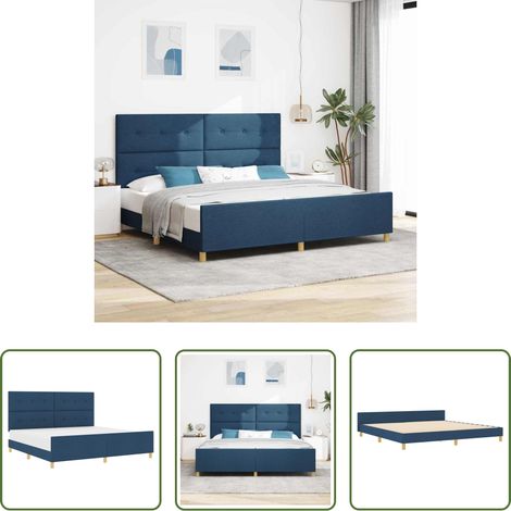 vidaXL Stoffbett - Bettgestell mit Kopfteil Blau 200 x 200 cm Stoff (1/5)