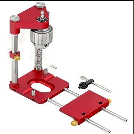 Drill Locator Portable Drilling Jig Guide Precise Hole Punch Positioner Steel Woodworking Tool for Carpenter, Model: Red