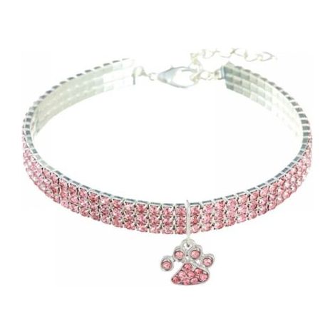 Light Pink Pet Collar Size M with Diamonds, Adjustable Crystal Pendant and Elastic Heart Charm for Cats and Dogs (1/4)