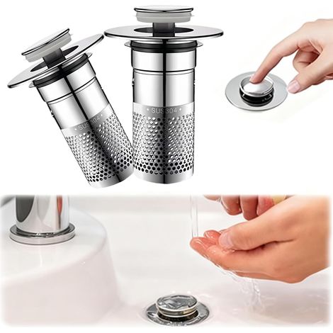 2 Pièces Bonde Lavabo Universel, Amovible Filtre Evier (1/5)